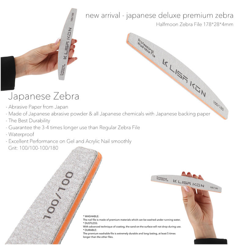 سوهان ناخن دستی لیساکون مدل Zebra Halfmoon بسته دو عددی