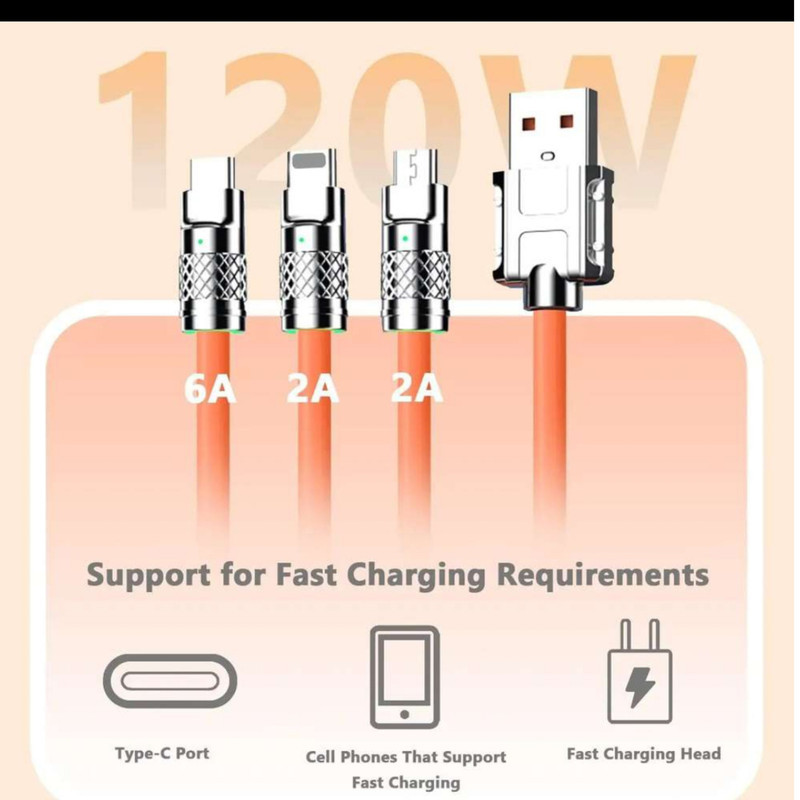 کابل تبدیل USB به لایتنینگMICROUSBUSB-C اچ تی ام مدل 3in1 به طول 1.2 متر
