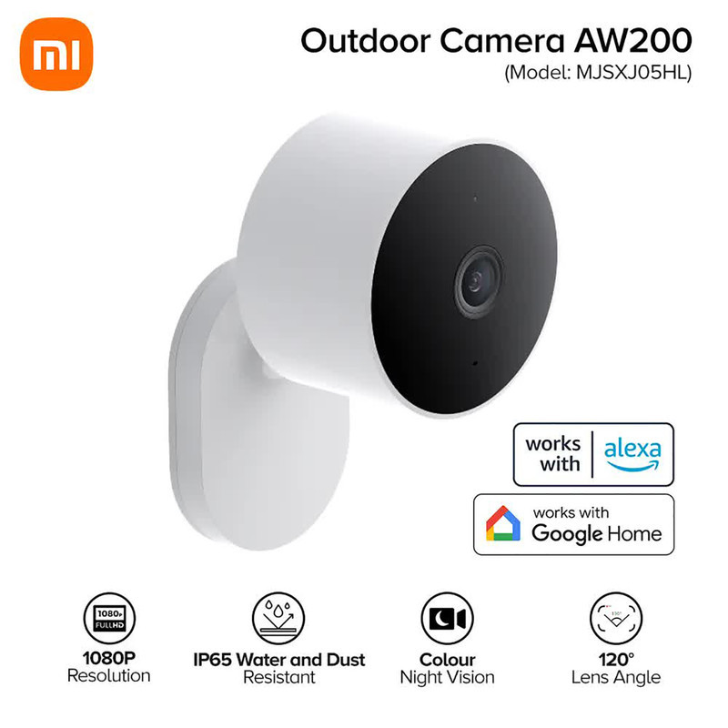 دوربین مداربسته تحت شبکه فضای باز شیائومی مدل AW200 با کیفیت تصویر FHD، استاندارد IP65، دید در شب رنگی با ال‌ای‌دی 940 نانومتری، اتصال بی‌سیم و کنترل از طریق اپلیکیشن و دستیار صوتی