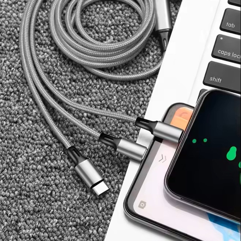 کابل تبدیل USB به micro USB  لایتنینگ  USB-C مدل best 3in1 طول 1.2 متر