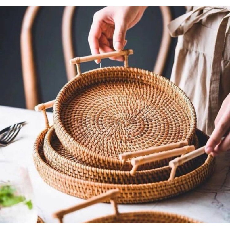 سینی مدل حصیری بسته 3 عددی