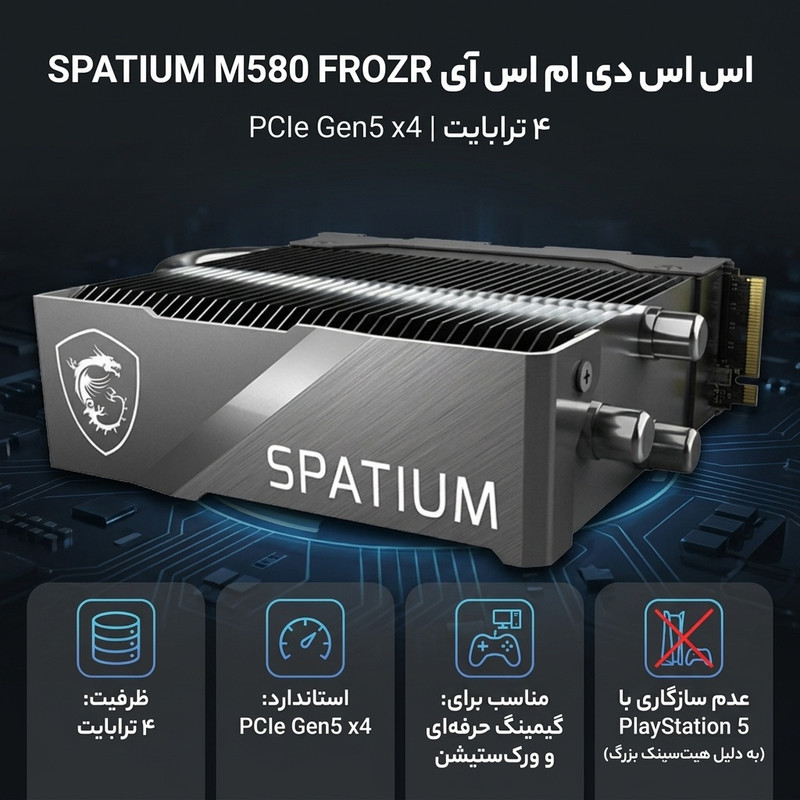اس اس دی اینترنال PCIe Gen5 x4 ام اس آی مدل SPATIUM M580 FROZR ظرفیت 4 ترابایت