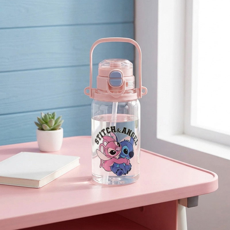 قمقمه کودک مدل دوحالته نی دار و آسان نوش طرح استیچ و آنجل Stitch & Angel گنجایش 0.5 لیتر