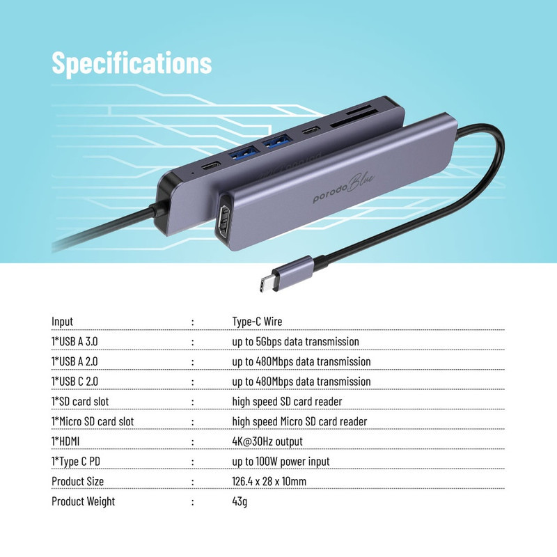 هاب 7 پورت USB-C پرودو مدل PB-71HBC