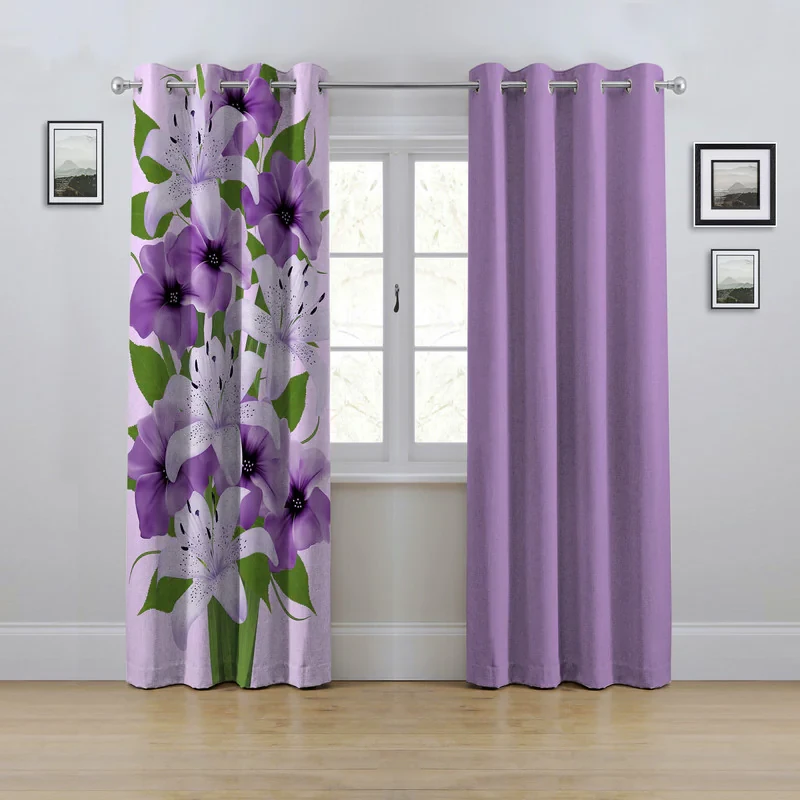 پرده مدل پانچی طرح گل سایز 280x145 سانتی متر