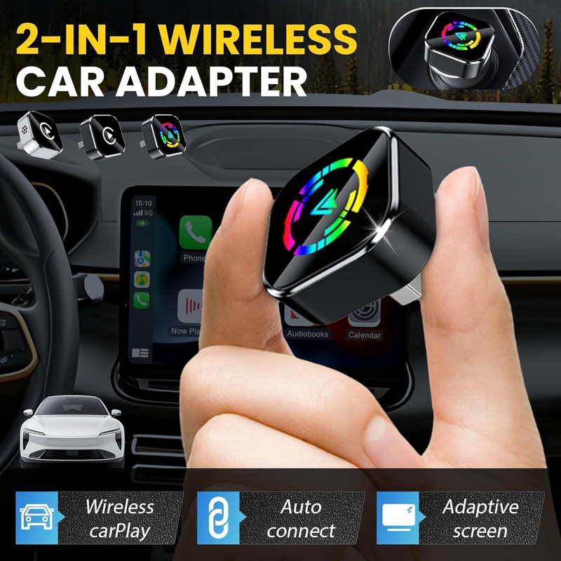 کارپلی و اندروید اتو مدل Wireless CarPlayAndroid Auto Q1A به همراه مبدل USB به USB-C