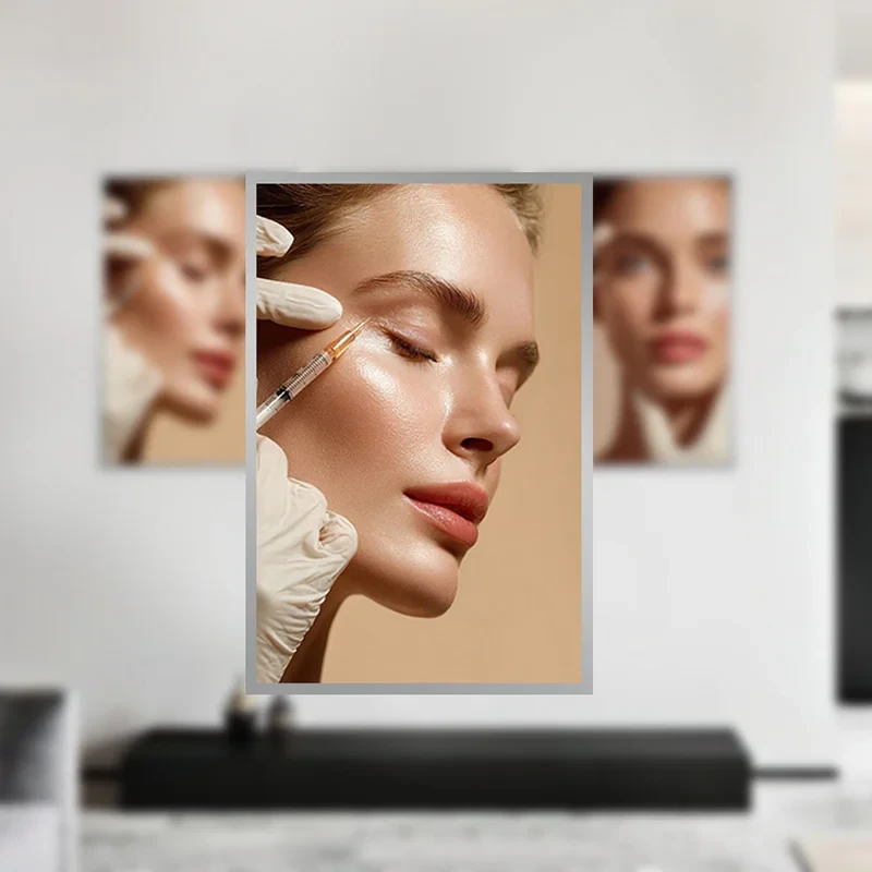 تابلو بکلیت طرح سالن زیبایی و بوتاکس صورت مدل SI-4079 فریم نقره ای مجموعه 3 عددی