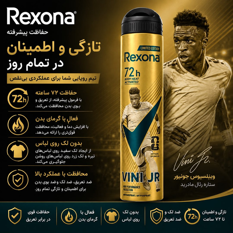 اسپری ضدتعریق رکسونا مدل Vini Jr Limited Edition حجم 200 میلی‌لیتر