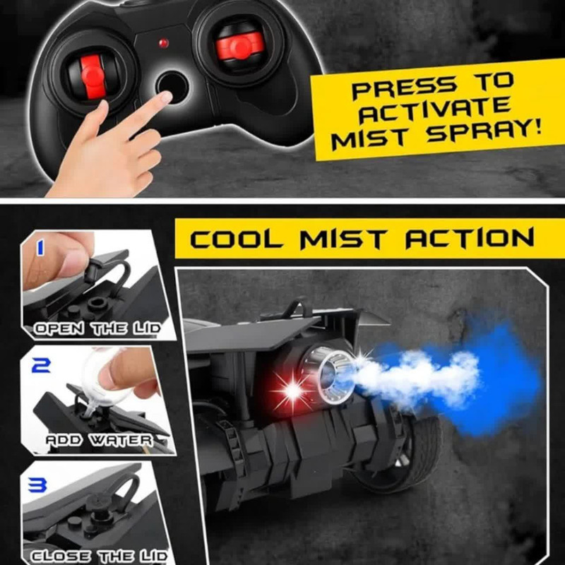 ماشین بازی کنترلی ناب سل مدل بتمن شارژی دودزا چراغدار همراه با فیگور بتمن BATMAN REMOTE CONTROL SPRAY CAR