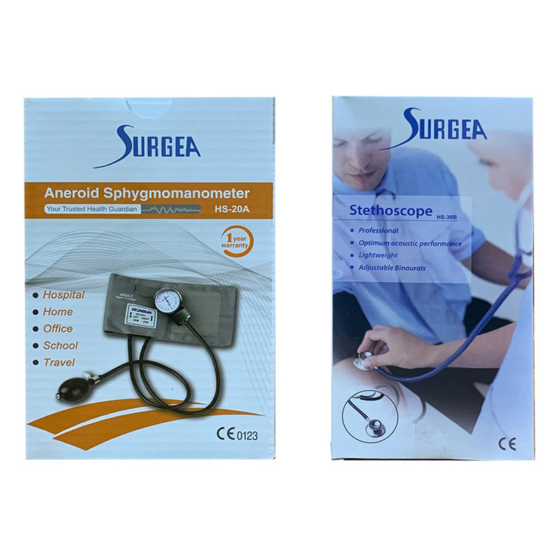 فشارسنج عقربه‌ای سرجیا مدل HS-20A با گیج آلومینیومی، کاف نایلونی دو شیلنگ PVC بزرگسال، دریچه خروج هوای فنردار، پوار لاتکس و گوشی پزشکی همراه، سایز مناسب بازو 21 تا 41 سانتی‌متر و کیف حمل