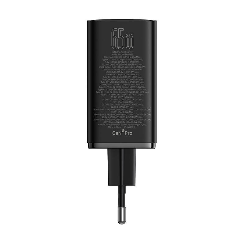 شارژر دیواری 65 وات بیسوس مدل GAN6 PRO 65W به همراه کابل USB-C