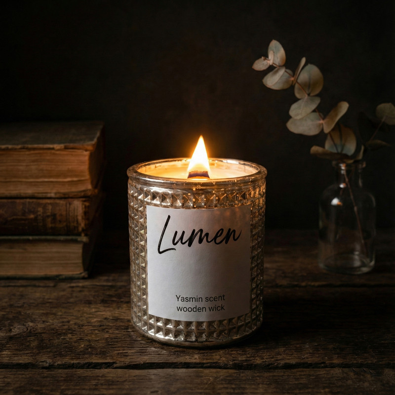 شمع دست‌ساز معطر مدل lumen با رایحه گل یاسمن زمان اتمام ۳۰ ساعت