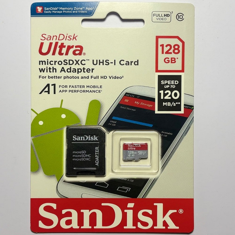کارت حافظه microSDXC سن دیسک مدل Ultra A1 کلاس 10 استاندارد UHS-I سرعت 120MBps ظرفیت ۱۲۸ گیگابایت به همراه آداپتور SD