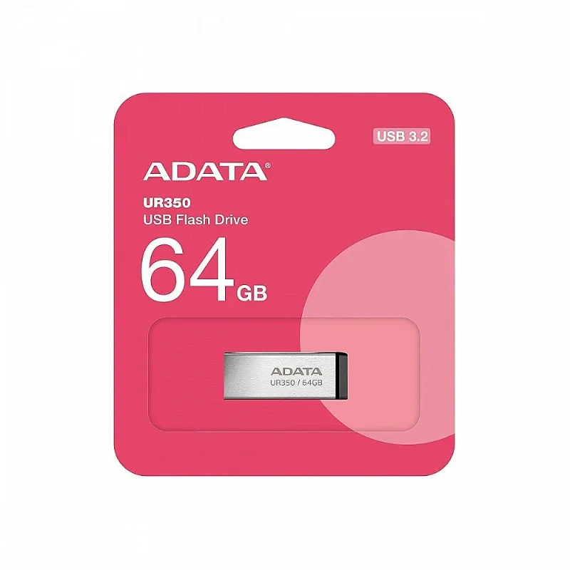 فلش مموری ای‌دیتا مدل UR350 ظرفیت 64 گیگابایت، رابط USB 3.2، سرعت خواندن 100 مگابایت بر ثانیه، مقاوم در برابر ضربه و سازگار با ویندوز و مک