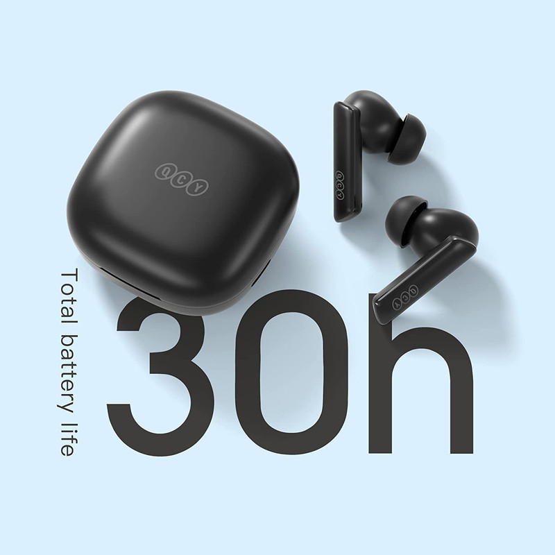 هدفون بلوتوثی کیو سی وای مدل Melobuds ANC HT05 با نویز کنسلینگ فعال (ANC)، درگاه شارژ USB Type-C، پشتیبانی از شارژ سریع، تکنولوژی حذف باد، مقاوم در برابر رطوبت و عرق