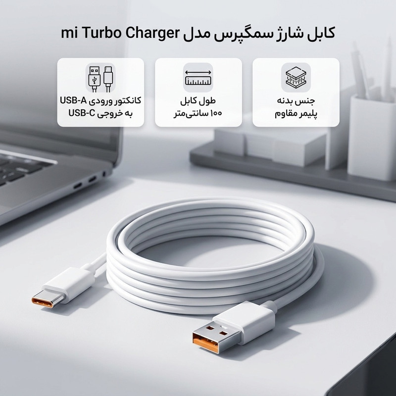 کابل تبدیل USB به USB-C سمگپرس مدل mi Turbo Charger به طول 1 متر