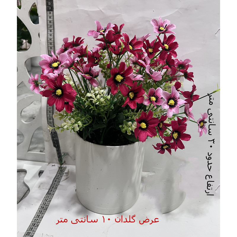 گلدان به همراه گل مصنوعی مدل بنفشه 3 بوته