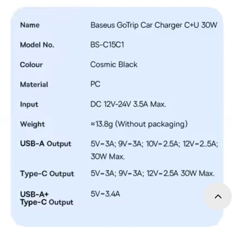 شارژر فندکی 30 وات 2 پورت بیسوس مدل  GoTrip BS-C15C1