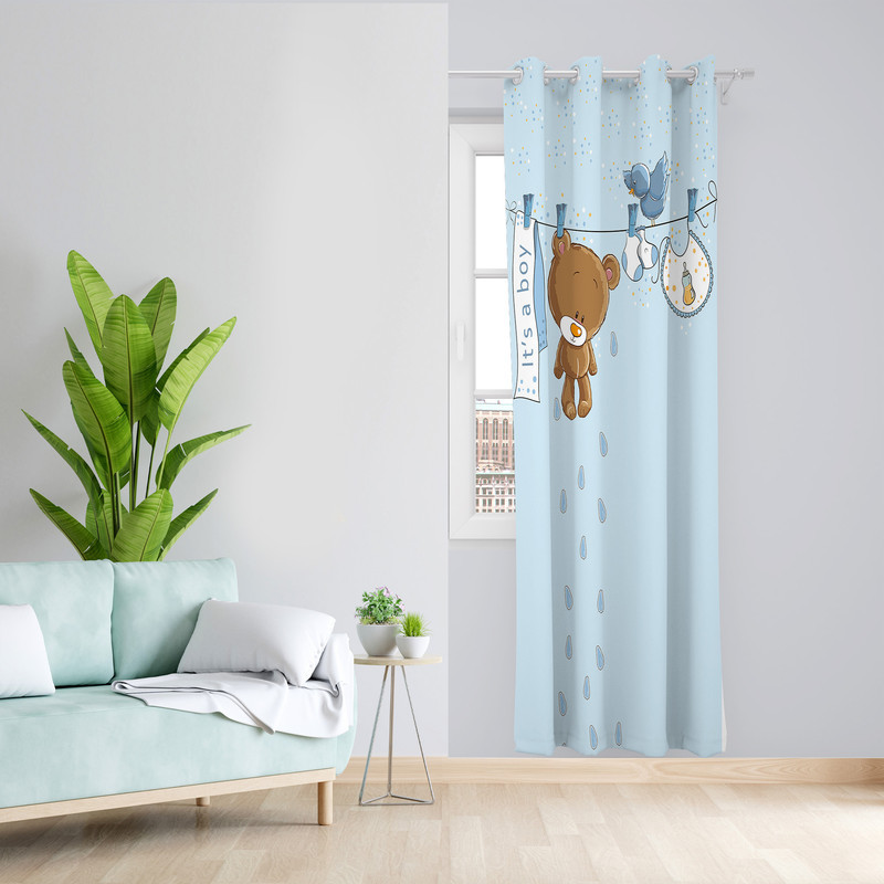 پرده طرح کودک خرس مدل مخمل پانچی کد L 1185L Z سایز 140x200 سانتی متر