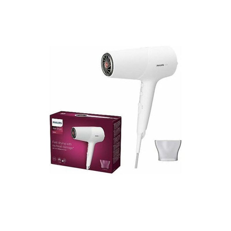 سشوار حرفه‌ای 2100 وات فیلیپس مدل BHD500، موتور DC، وزن 400 گرم، المنت سرامیک، دارای سری متمرکز‌کننده با ویژگی صاف‌کنندگی، حجم‌دهندگی، با قابلیت باد سرد، فناوری تولید یون