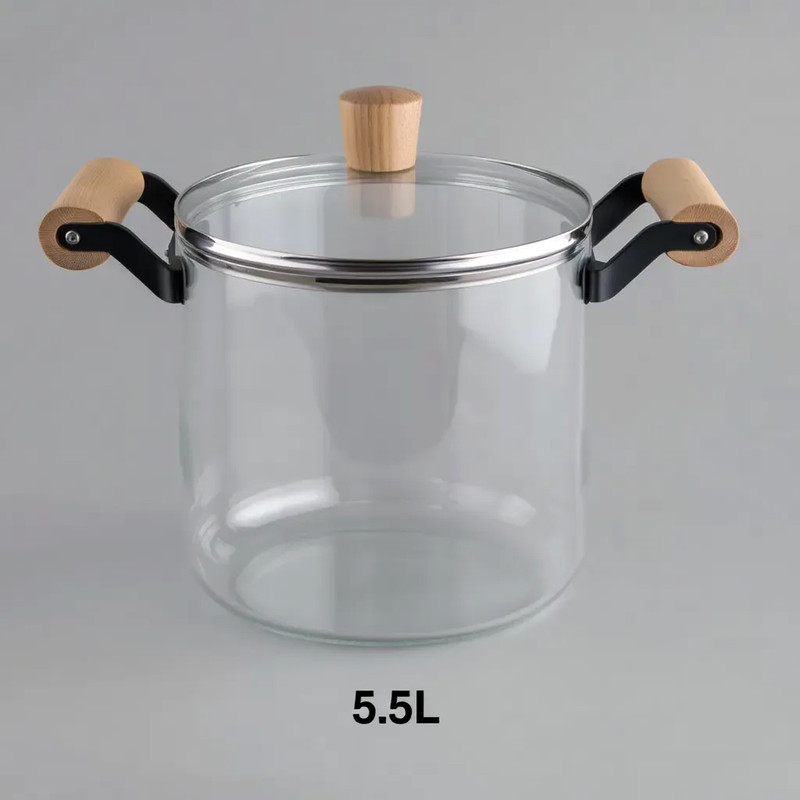 قابلمه پیرکس مدل شعله مستقیم دسته بامبو کد 5.5L سایز 20