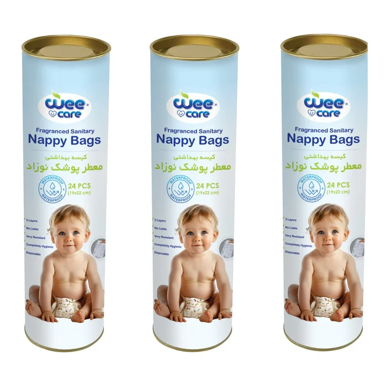 کیسه بهداشتی پوشک وی کر مدل Nappy Bags قوطی 3 بسته 24 عددی