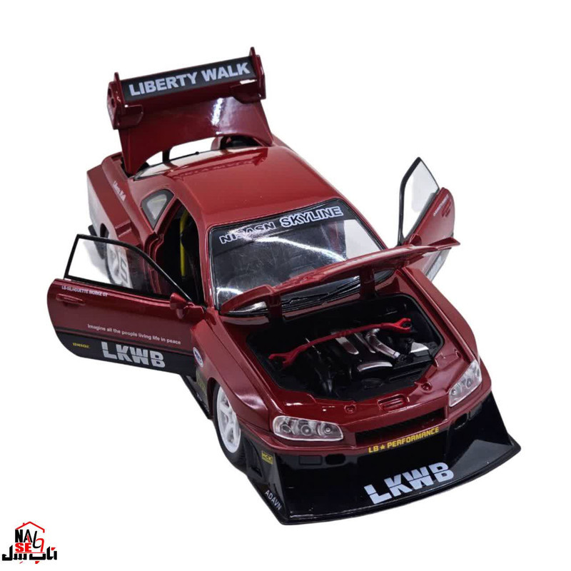 ماکت ماشین ناب سل مدل نیسان جی تی آر اسکای لاین فلزی رالی مسابقه ای اسپرت موزیکال چراغدار NISSAN SKYLINE GTR1:24 NAAB001