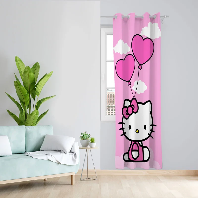 پرده مدل اتاق کودک مخمل پانچی طرح hello kitty کد 1949 سایز 140x280 سانتی متر
