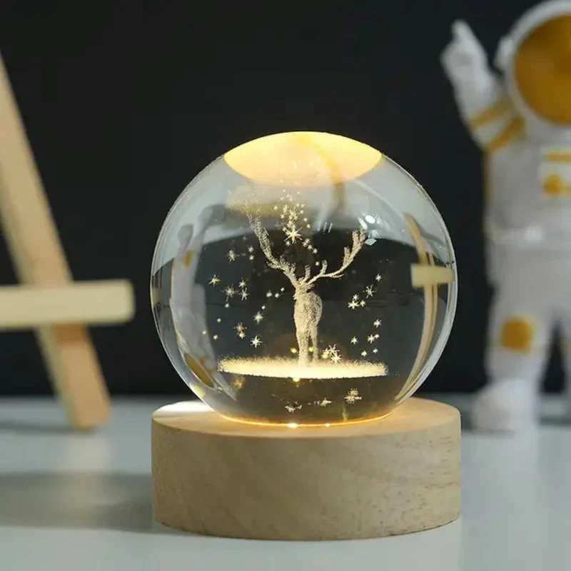چراغ خواب مدل گوی کریستالی طرح گوزن 3D