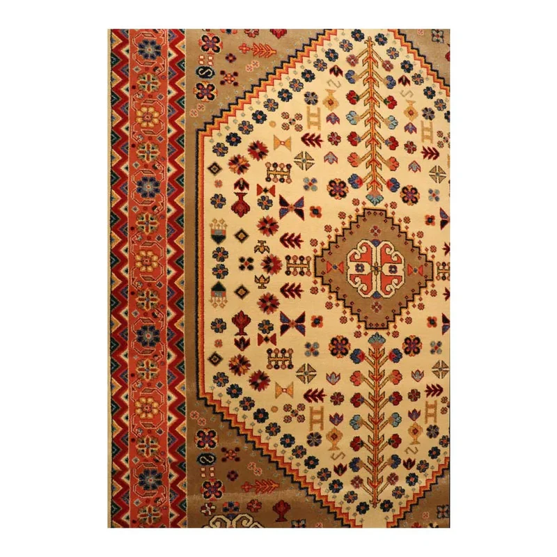 فرش ماشینی 320 شانه زمینه کرم حاشیه کرم مدل شاهسون طرح SH-B008-5003