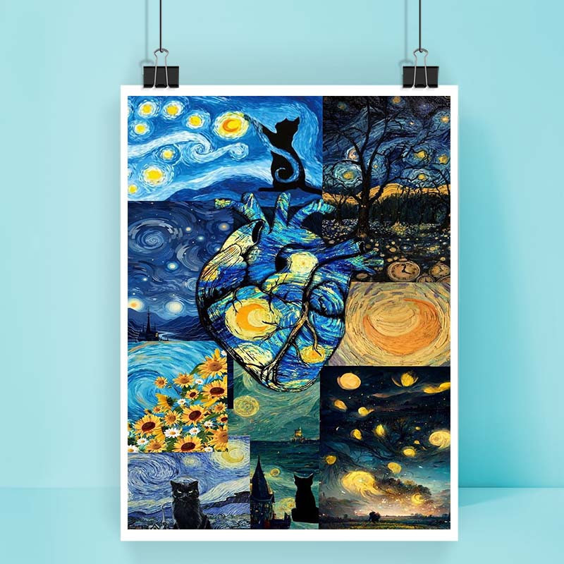 پوستر کارنيکا طرح شب پرستاره فانتزی ون‌گوگ Fantasy Starry Night Van Gogh کد 51303 مجموعه 8 عددی