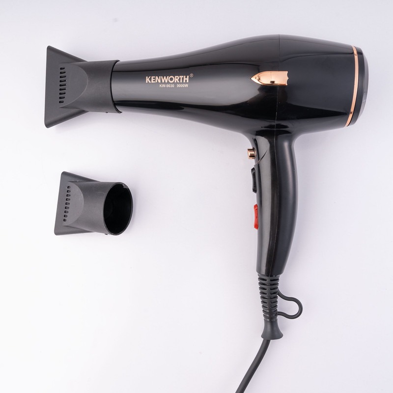 سشوار حرفه‌ای 2400 وات کنورث مدل KW-9030، موتور AC، وزن 1050 گرم، المنت فلز، دارای سری متمرکز‌کننده باریک، متمرکز‌کننده پهن با ویژگی صاف‌کنندگی، با قابلیت فناوری تولید یون