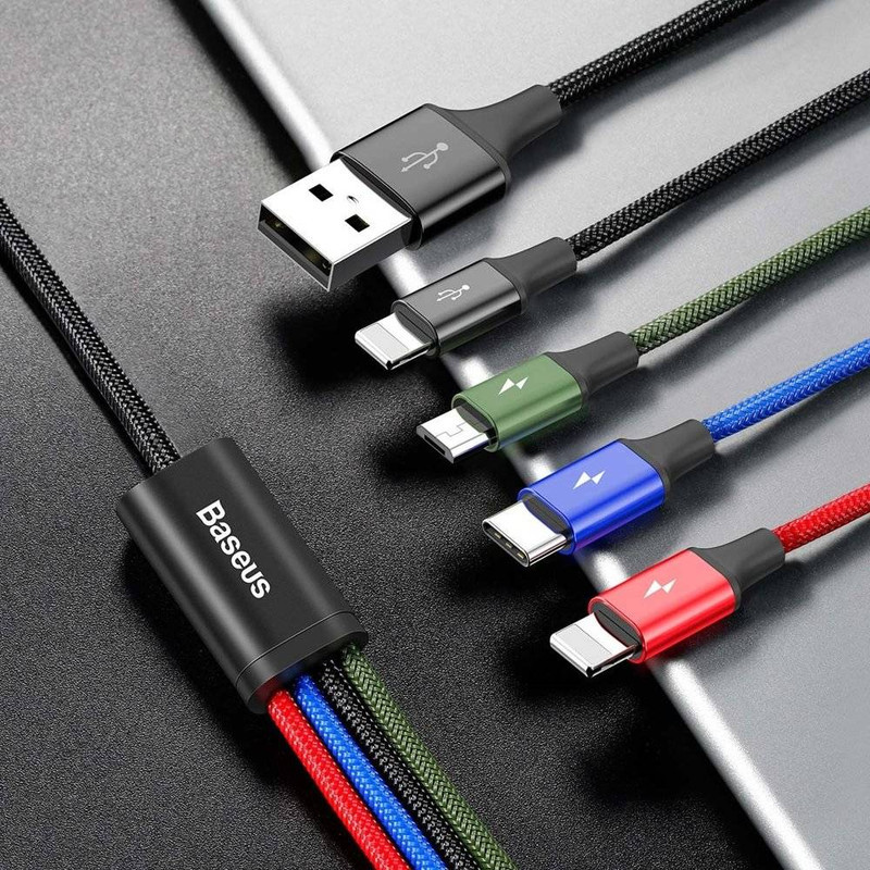 کابل تبدیل USB به لایتنینگUSB-CmicroUSB باسئوس مدل Rapid Series CA1T4-A01 طول 1.2 متر