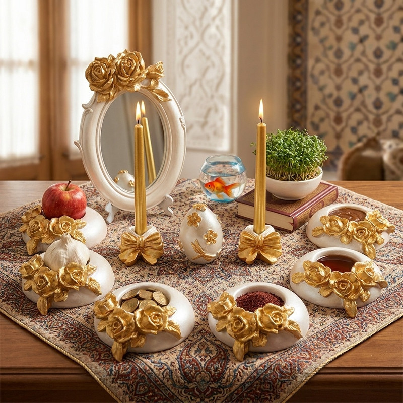 مجموعه ظروف هفت سین 10 پارچه مدل گل برجسته