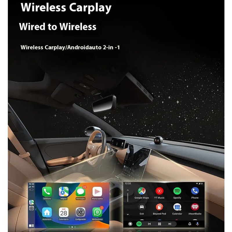 کارپلی و اندروید اتو مدل Wireless CarPlayAndroid Auto Q1J به همراه مبدل USB به USB-C