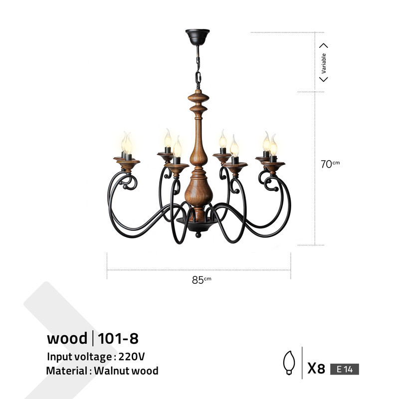 لوستر 8 شعله مدل Wood101-8