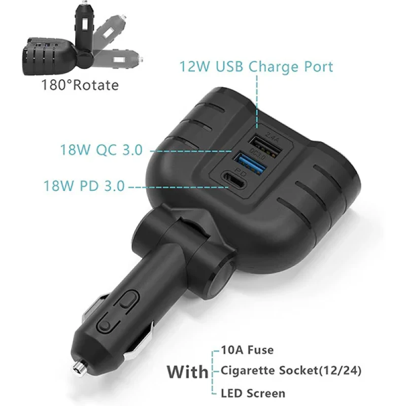 شارژر فندکی 120 وات 5 پورت مدل ‎B08ZYHZN5V