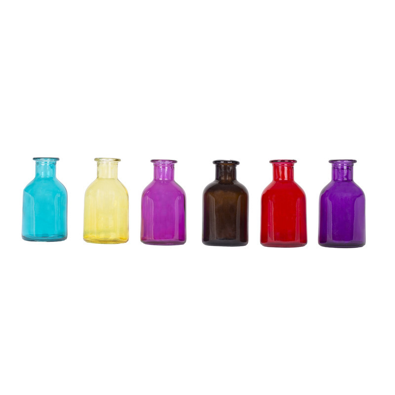گلدان دکوری شیشه‌ای کد 02، مجموعه 6 عددی، ابعاد 7×7×13 سانتی‌متر، وزن 225 گرم