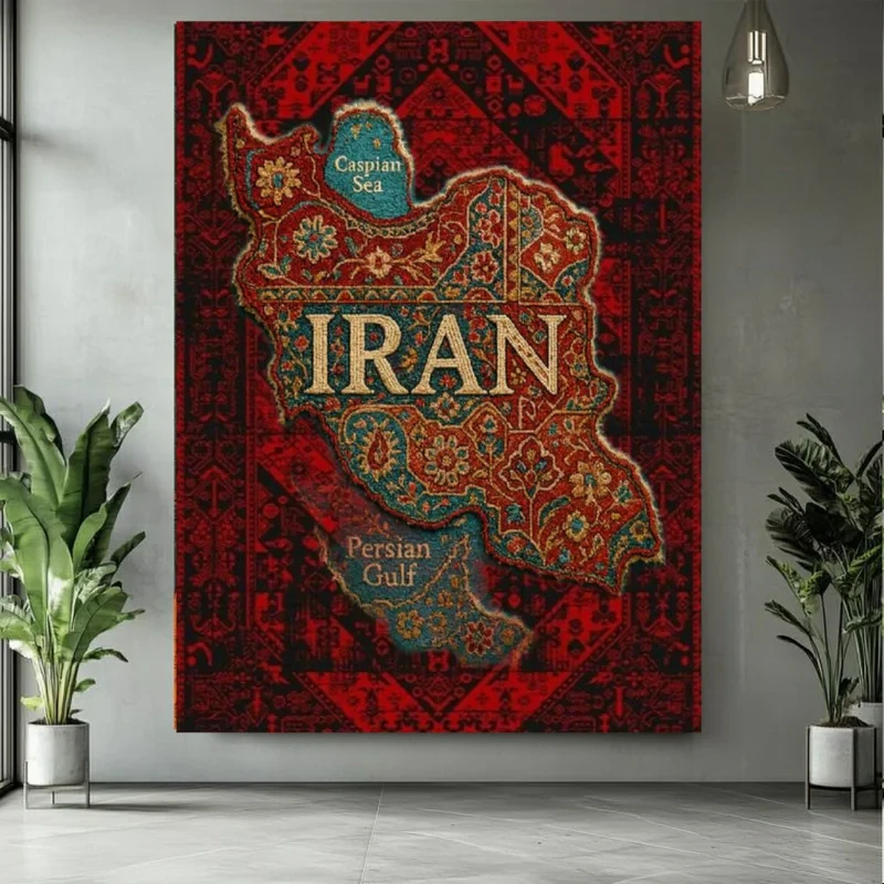 پوستر پارچه ای طرح مخمل نقشه ایران مدل فرش ایرانی (2) کد BK25055