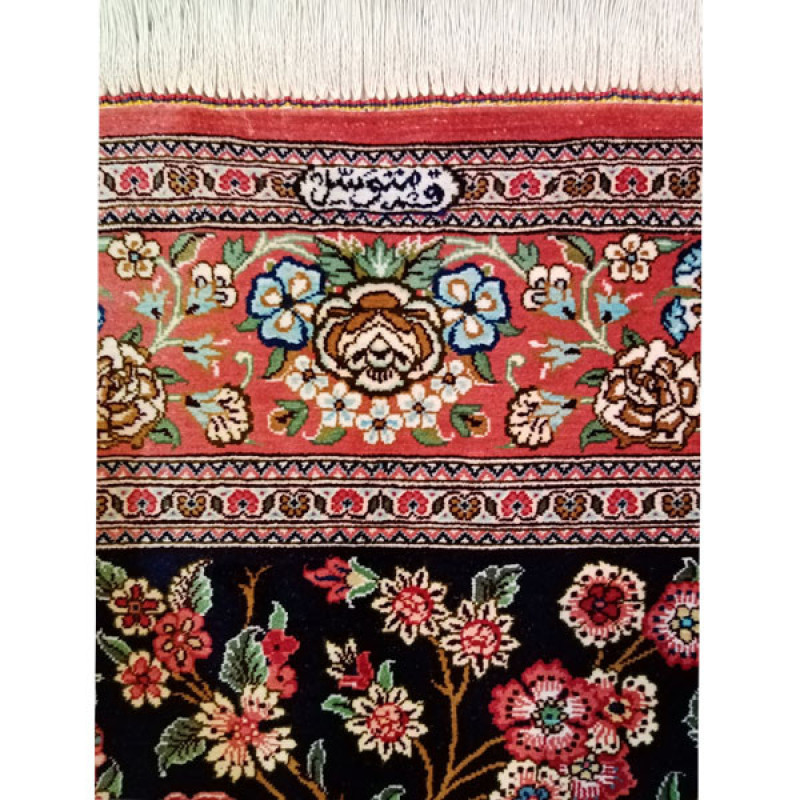فرش دستباف ذرع و نیم مدل درختی تمام ابریشم قم کد YMM36-20