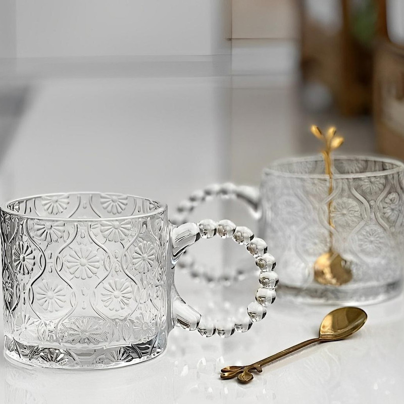 لیوان دلی گلس مدل دسته حلقه  کد TZ4303 بسته شش عددی