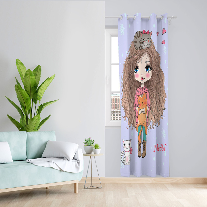 پرده مدل اتاق کودک مخمل پانچی طرح دخترانه کد 4820 سایز 140x280 سانتی متر