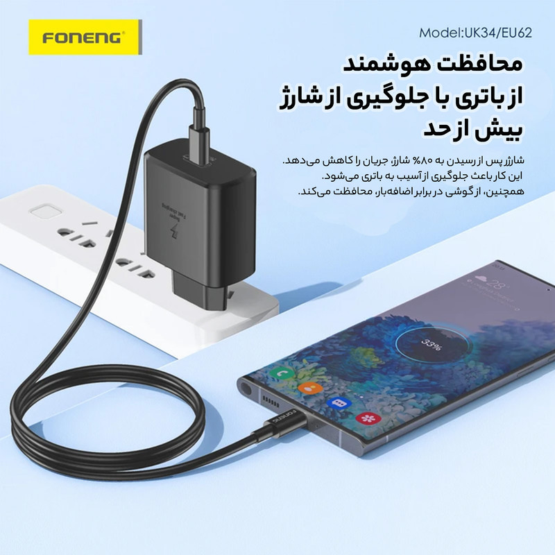 شارژر دیواری 45 وات فوننگ مدل E45 به همراه کابل تبدیل USB-C