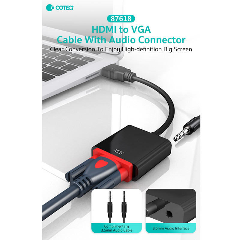 کابل تبدیل HDMI به VGA کوتتسی مدل 87618 به همراه درگاه صدا