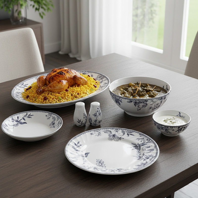 سرویس غذاخوری 28 پارچه 6 نفر گلد کیش مدل GK646384 طرح لوتوس