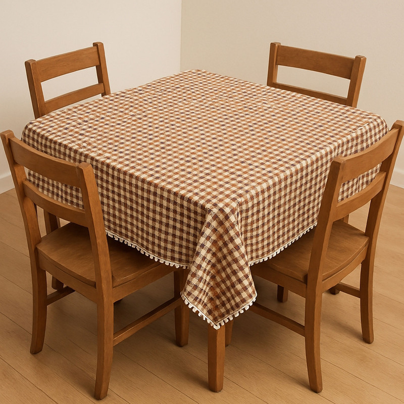 رومیزی پانیذ پود مدل چهارخانه مربع سایز 140x140 سانتی‌متر