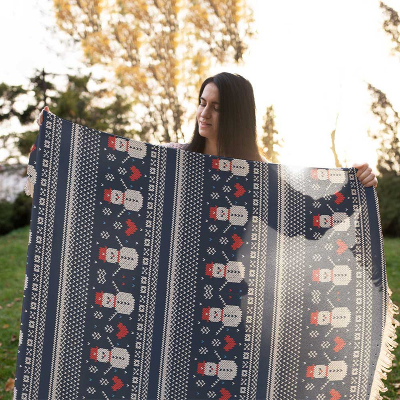 شال مبل طرح آدم برفی کد Q2SH1058 سایز 98x180 سانتی متر