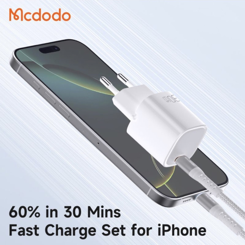 شارژر دیواری 30 وات مک دودو مدل Nano 30 mini به همراه کابل USB-C