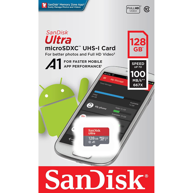 کارت حافظه Micro SDXC سن دیسک UHS-i Class 10 همراه با آداپتور SD ظرفیت 128GB