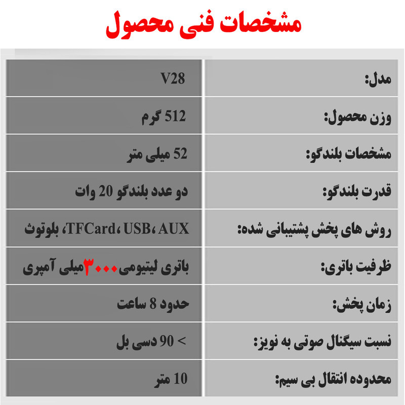 اسپیکر بلوتوثی قابل حمل مدل V28